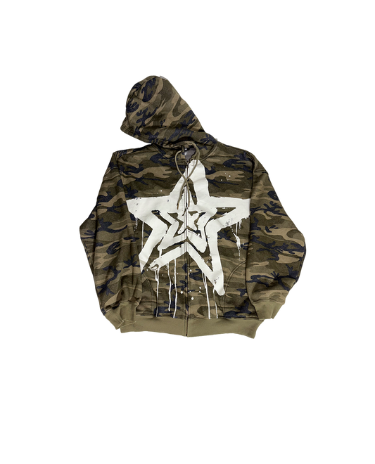 Bleached star zip up hoodie sweatshirt